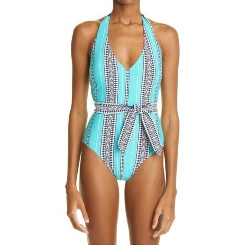 New lemlem™ Luchia Deep V turquoise One piece SWIMSUIT size S
